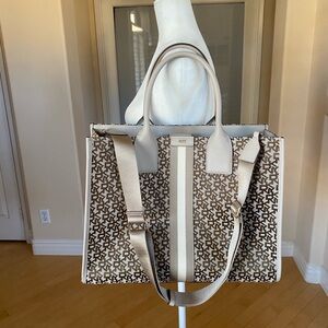 NEW DKNY Carlita Tote Jacquard Beige and Brown Adjustable Shoulder Strap